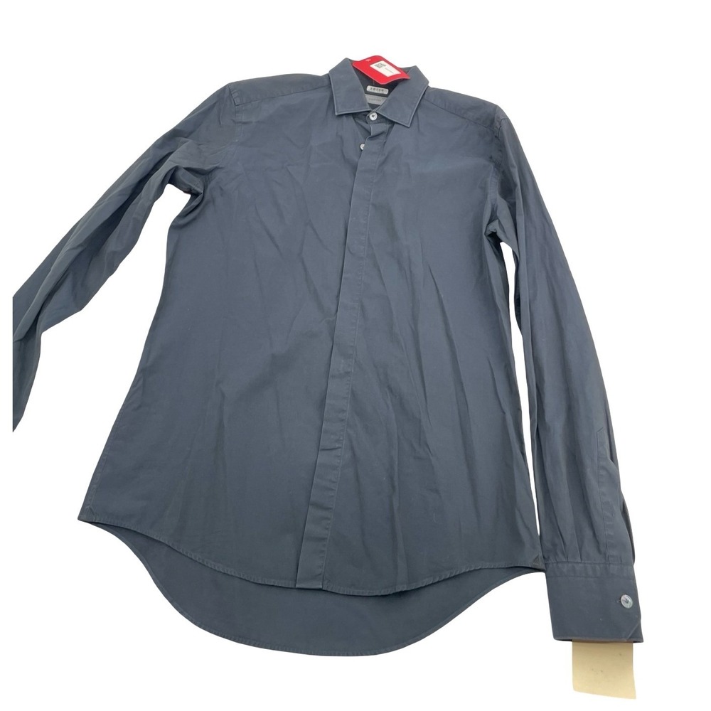 Lanvin Men's Dress Shirt Hidden Placket Charcoal Gray Cotton Medium
